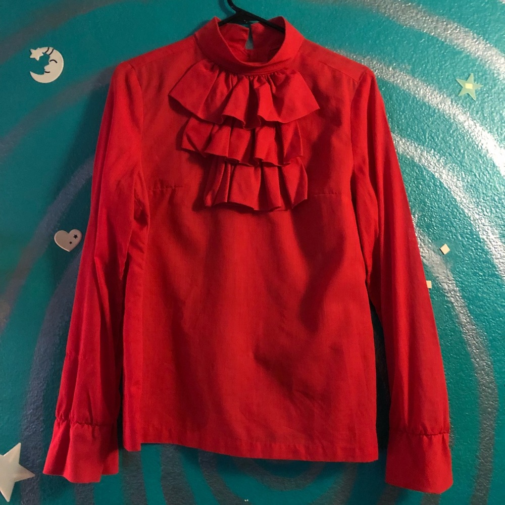 60’s/70’s Red Ruffle Blouse M